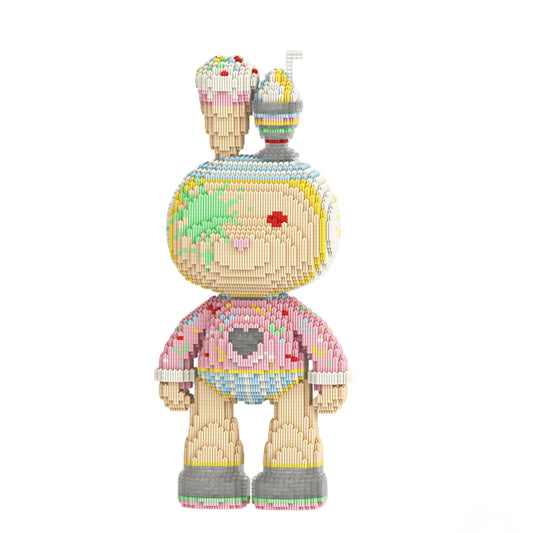 DAHONPA Ice Cream Dessert-themed Bear with Storage Drawer Micro Building Blocks Set (7250 PCS) – DIY Cute & Cozy Collectible Figurine with Hidden Compartment for Kids & Adults