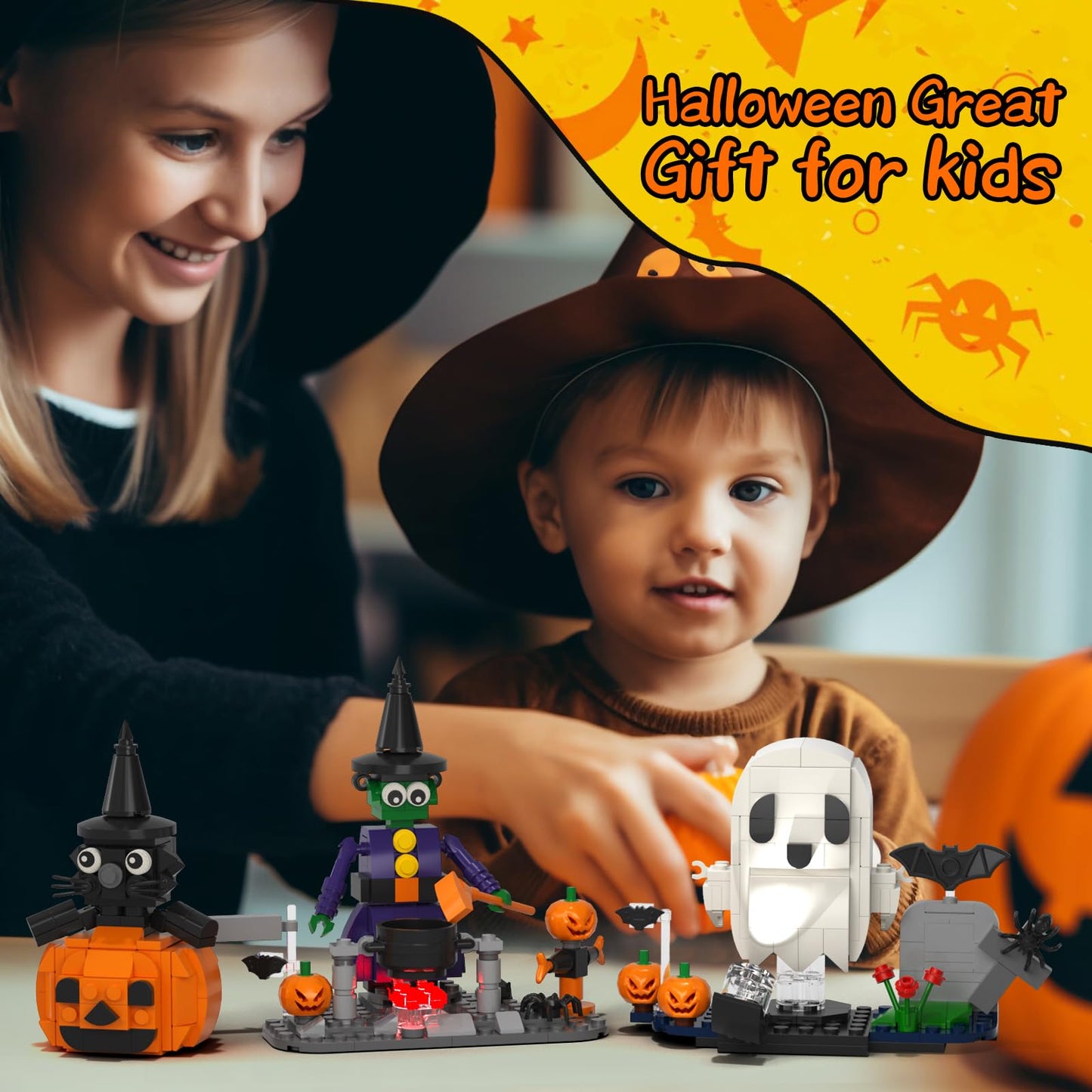 DAHONPA Halloween Ghosts Witch Pumpkin Building Blocks Set Toys with 473 Pieces