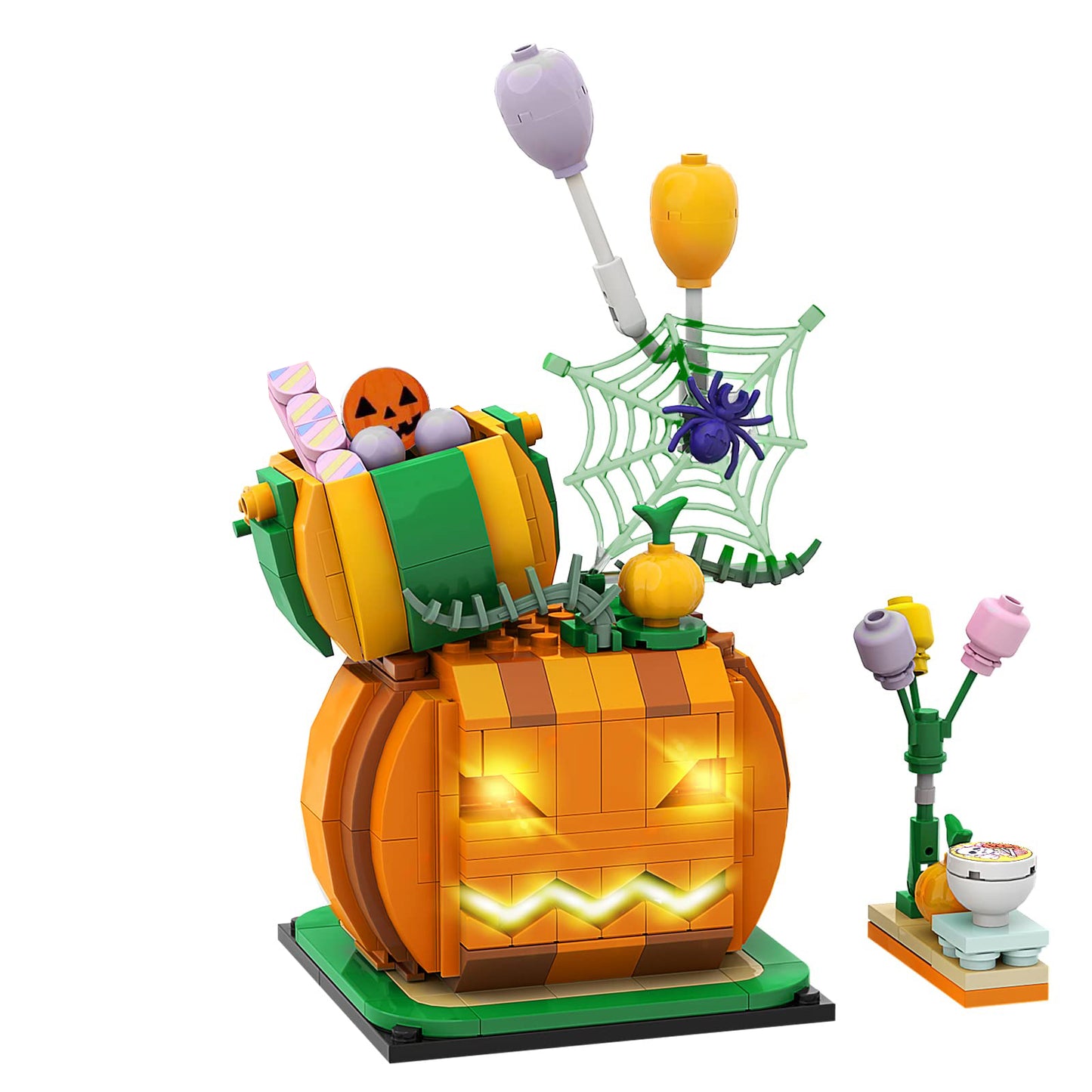 DAHONPA Halloween Pumpkin Cabin Building Blocks Toys with 335 Pieces with Lights