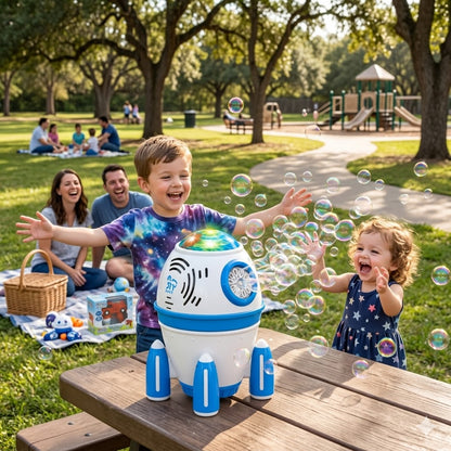 Dahonpa Space Rocket Bubble Machine for Kids – Handheld Electric Bubble Toy with Automatic Bubble Blower, Colorful Light Effects, Safe Plastic, Indoor & Outdoor Fun