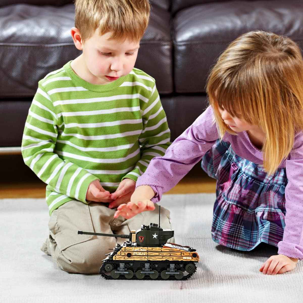 Children engaging in immersive hands on play and history exploration with the DAHONPA tank building blocks set