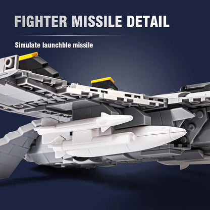 Close up view of the detachable launchable combat missile on the DAHONPA FA18E Building Blocks aircraft