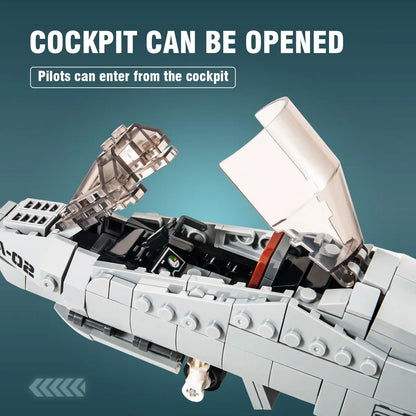 Close up view of the functional opening cockpit canopy shell on the DAHONPA A10 aircraft Building Blocks model