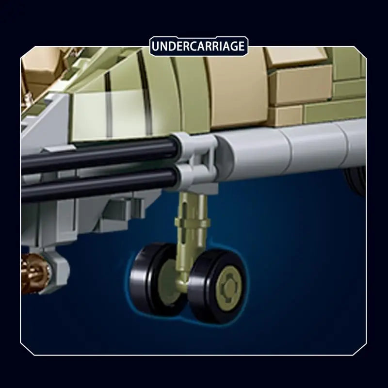 Close_up_view_of_the_heavy_duty_retractable_undercarriage_landing_gear_wheels_on_the_DAHONPA_MI-24S_military_helicopter_Building_Blocks_model