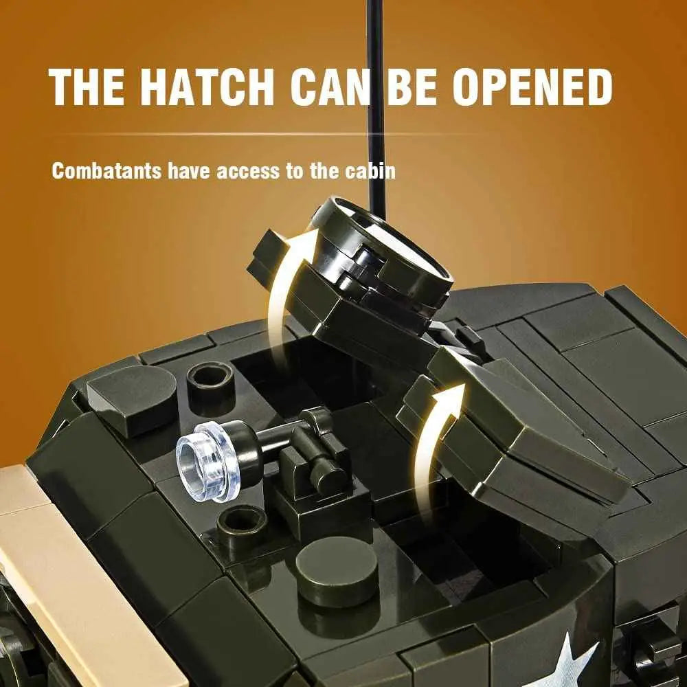 Close up view of the openable crew hatch feature on the DAHONPA historical military tank building blocks