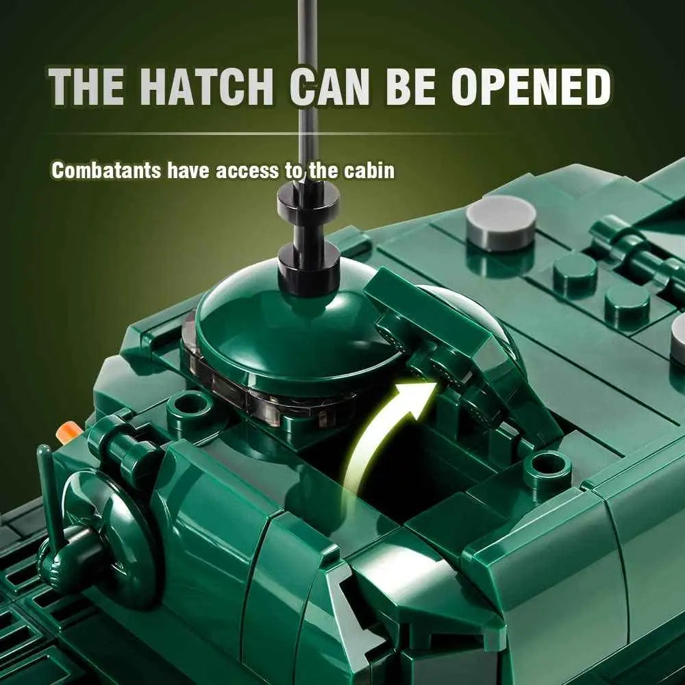 Close up view of the openable crew hatch feature on the DAHONPA military tank building blocks