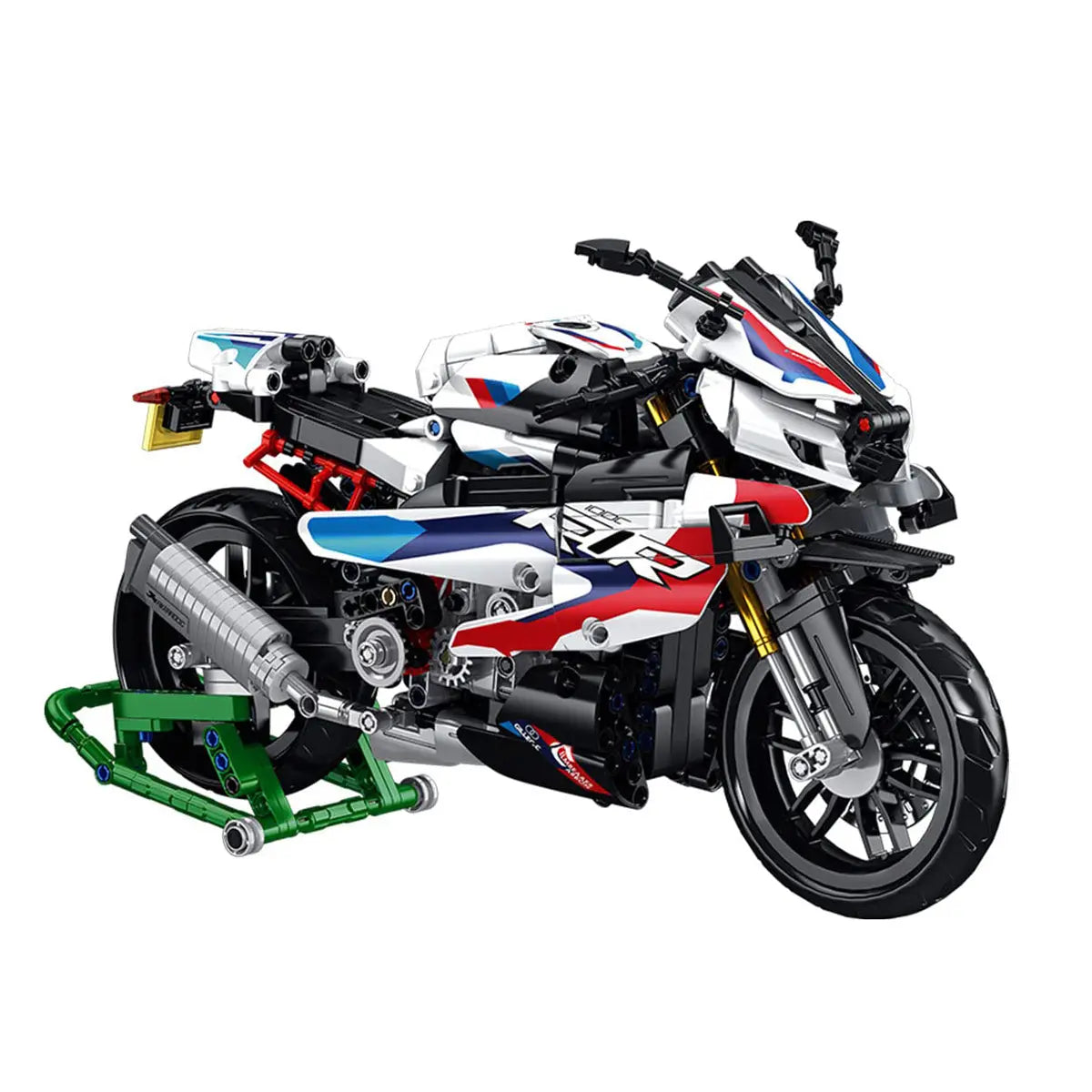 DAHONPA BMW 1000 RR motorcycle building blocks model kit on green paddock stand