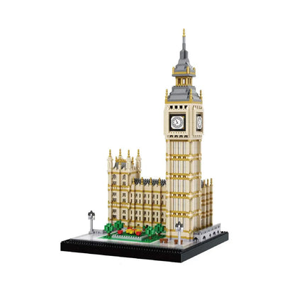 DAHONPA Big Ben and Houses of Parliament architecture replica model fully assembled from 3600 premium micro Building Blocks on a clean white background