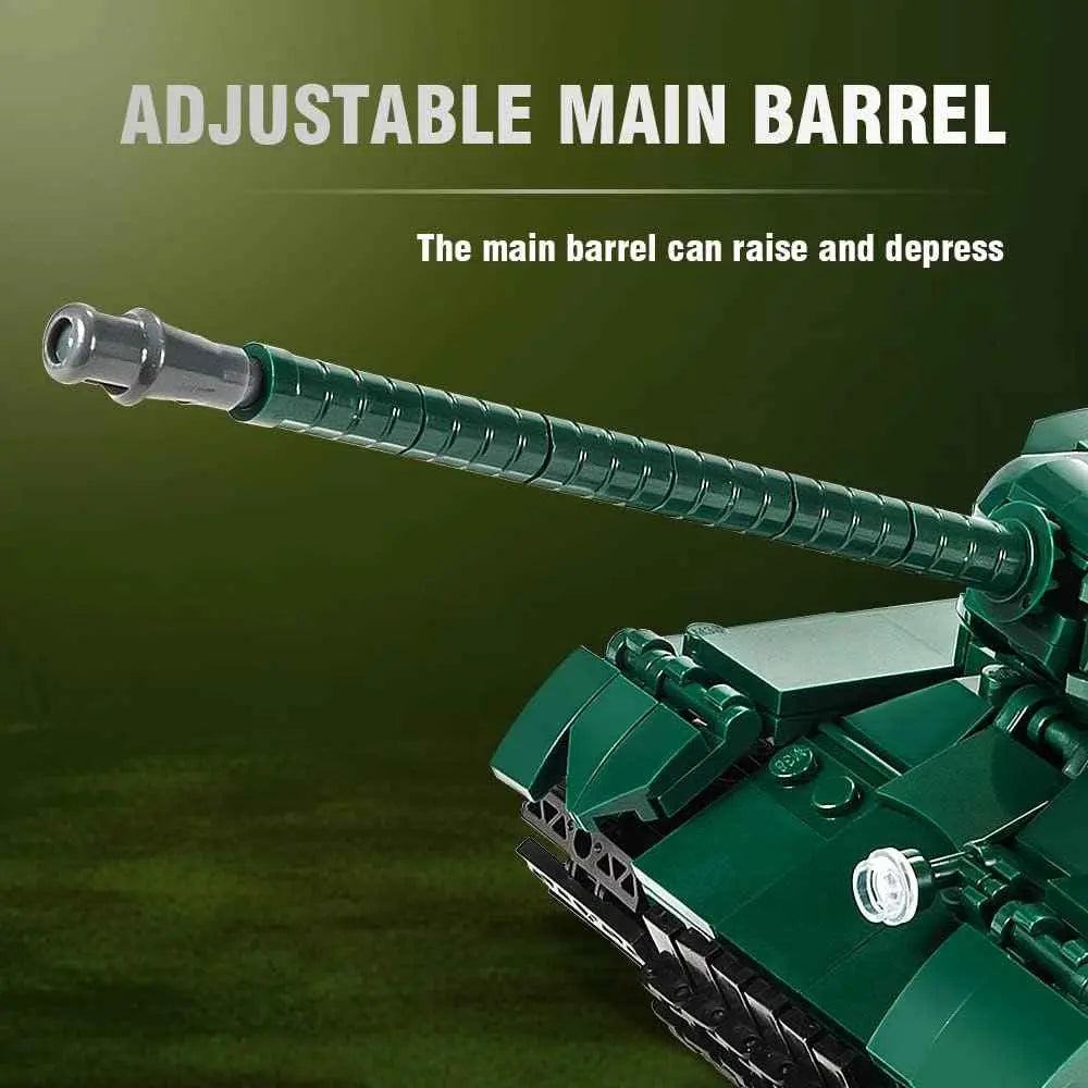 DAHONPA IS-2 heavy tank building blocks replica displaying the adjustable main gun barrel elevation and depression