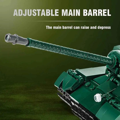 DAHONPA IS-2 heavy tank building blocks replica displaying the adjustable main gun barrel elevation and depression