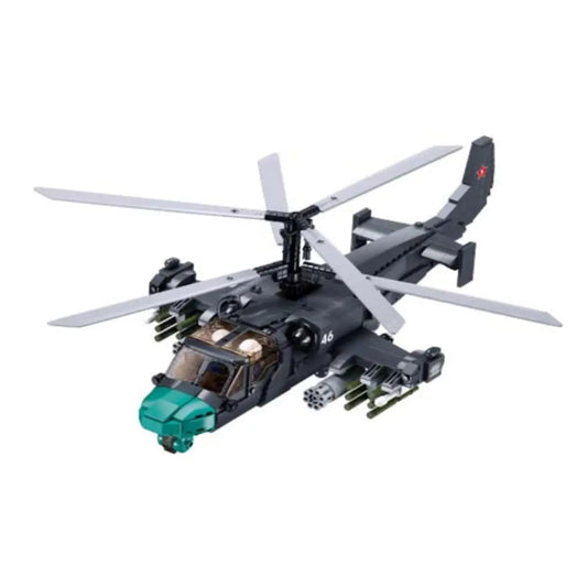DAHONPA KA52S Alligator gunship helicopter heavy tactical aircraft model built from premium Building Blocks pieces on a clean white background