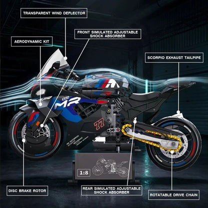 DAHONPA 1:8 Scale Racing Motorcycle Building Block Set, 655 Pieces Advanced Model Kit for Adults & Collectors