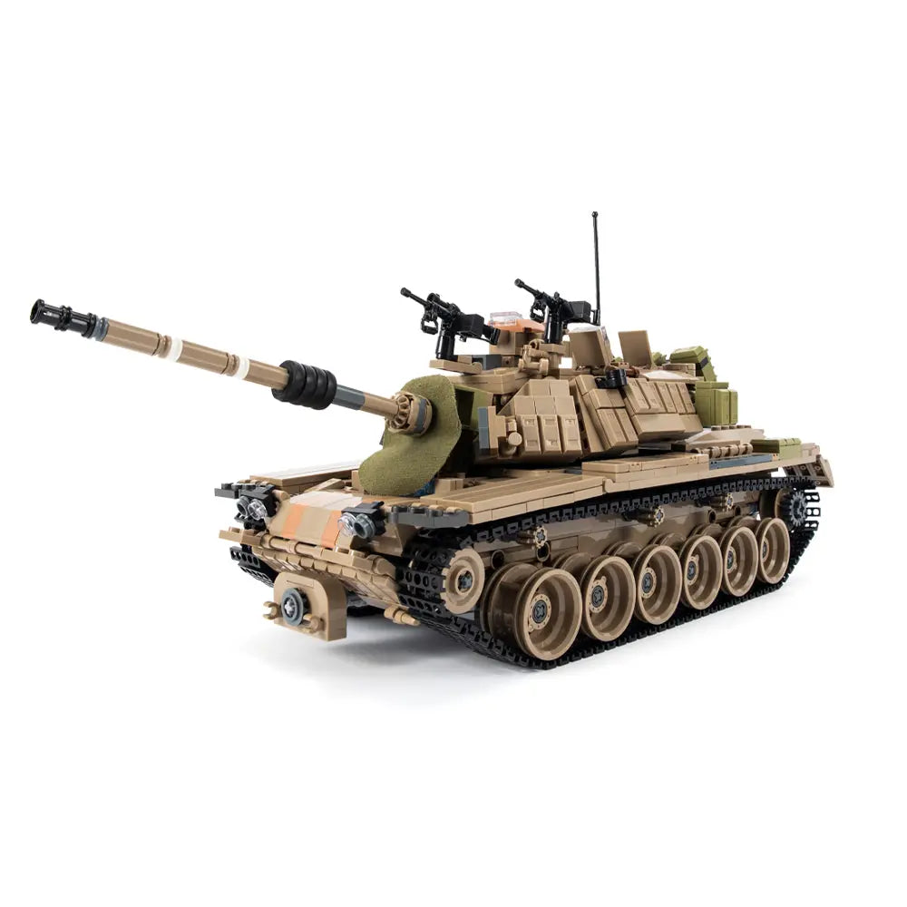 DAHONPA M60 Magach military main battle tank replica assembled from premium building blocks set isolated on a white background