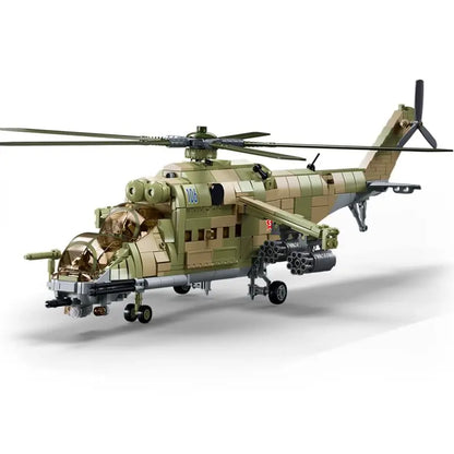 DAHONPA MI-24S gunship helicopter heavy military aircraft model fully built from premium Building Blocks pieces on a clean white background