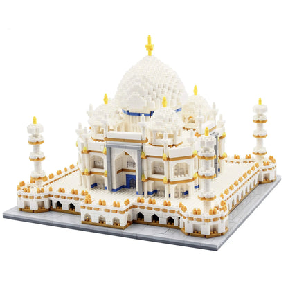 DAHONPA Taj Mahal ivory white architectural replica model fully assembled from premium micro Building Blocks on a clean white background
