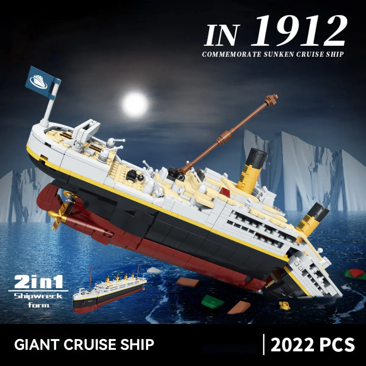 DAHONPA Titanic building blocks model demonstrating the creative 2-in-1 interactive shipwreck sinking feature