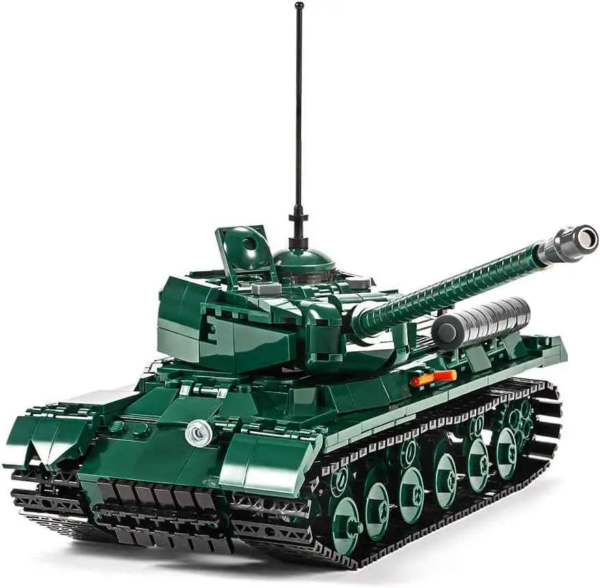 DAHONPA WW2 IS-2 Soviet heavy tank model built from premium building blocks set isolated on a white background