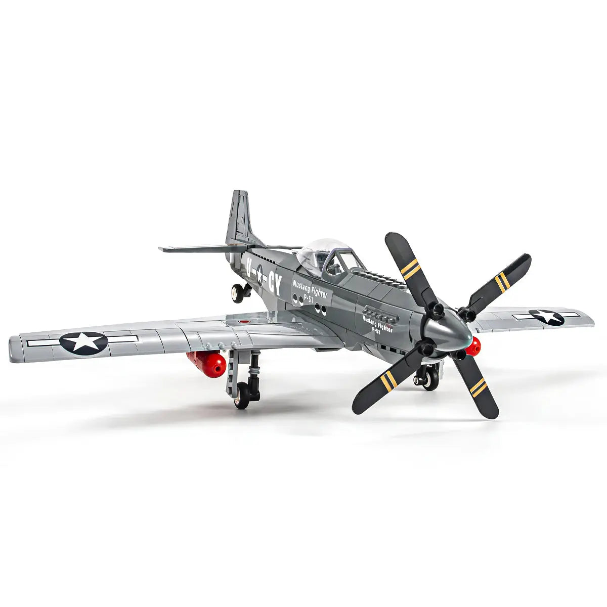 DAHONPA WWII P51 Mustang fighter plane model fully assembled with premium Building Blocks on a clean white background