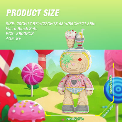 DAHONPA Ice Cream Dessert-themed Bear with Storage Drawer Micro Building Blocks Set (7250 PCS) – DIY Cute & Cozy Collectible Figurine with Hidden Compartment for Kids & Adults