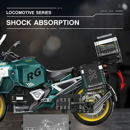 DAHONPA Locomotive Series 1:8 Scale Sports Motorcycle Building Block Set – 831 Pieces, Realistic Adventure Bike Model with Display Stand