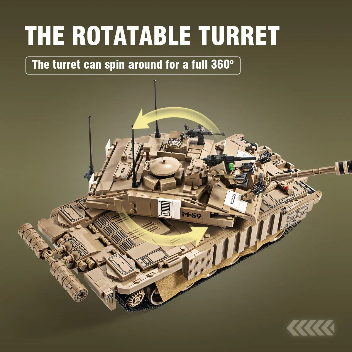 Demonstration of the fully functional 360 degree rotatable turret on the DAHONPA tank building blocks model