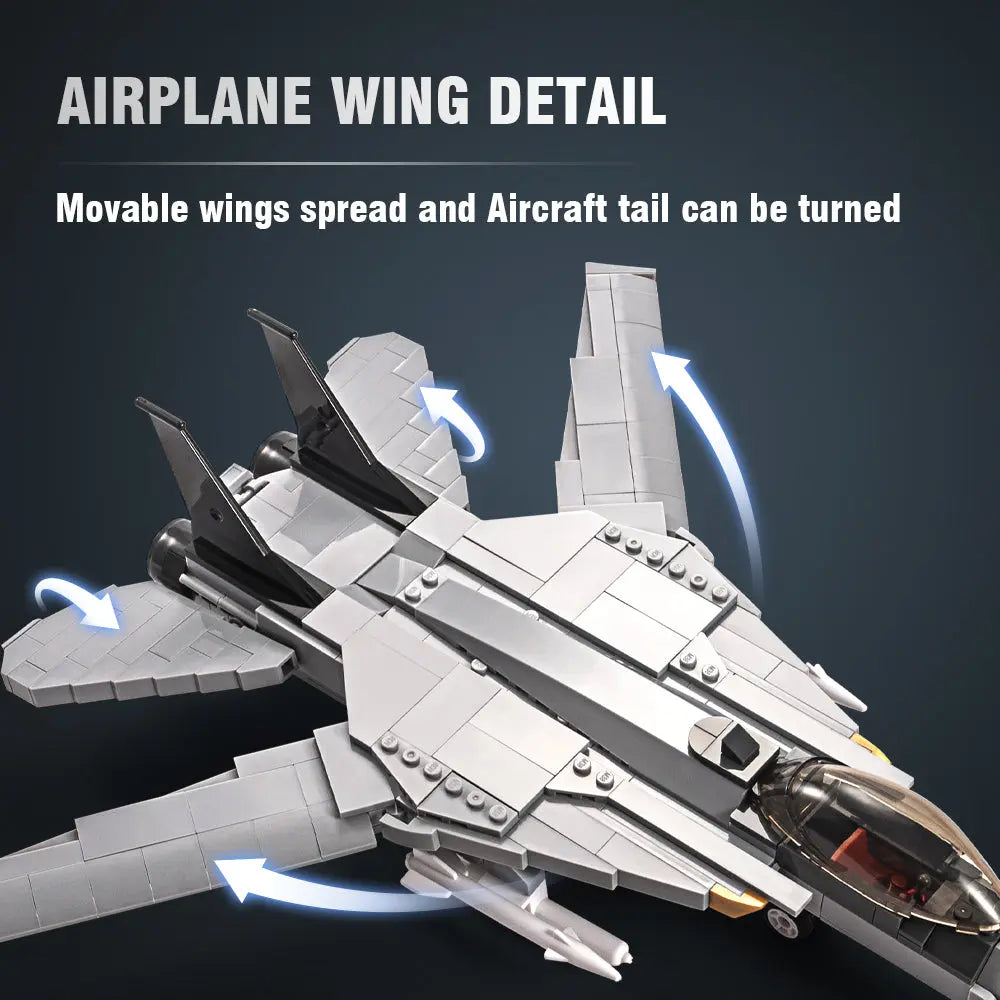 Demonstration of the movable swing wings and adjustable tail stabilizers on the DAHONPA F14D Tomcat Building Blocks model