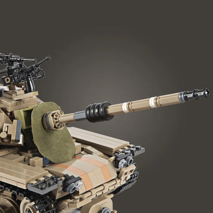 Detailed close up of the adjustable main gun barrel and mantlet shroud on the DAHONPA heavy tank building blocks model