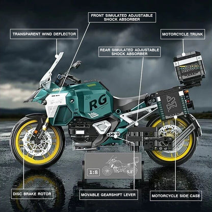 DAHONPA Locomotive Series 1:8 Scale Sports Motorcycle Building Block Set – 831 Pieces, Realistic Adventure Bike Model with Display Stand