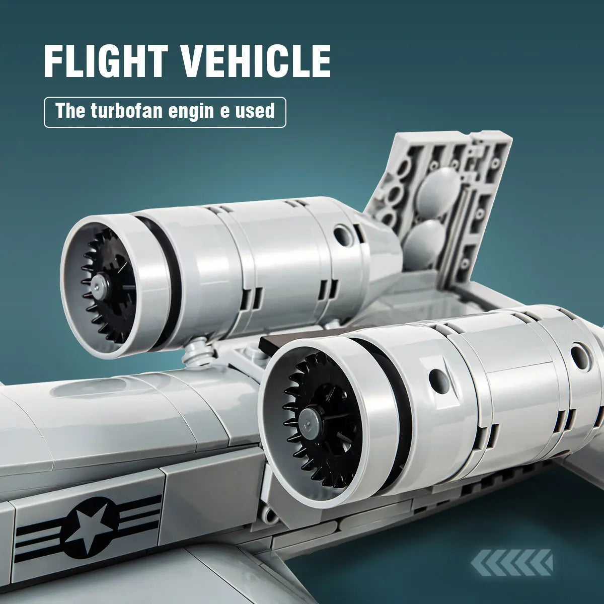 Detailed twin rear turbofan engines and military insignia markings on the DAHONPA A10 Building Blocks jet