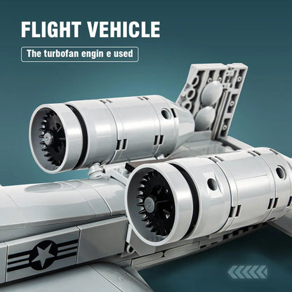 Detailed twin rear turbofan engines and military insignia markings on the DAHONPA A10 Building Blocks jet