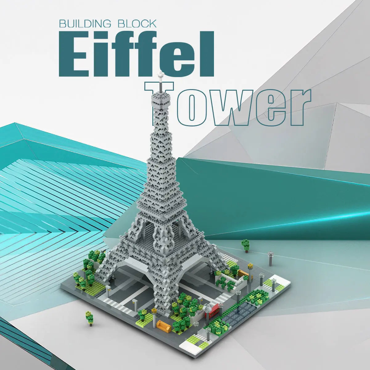 Elegant isometric presentation of the high complexity DAHONPA Eiffel Tower model built from interlocking Building Blocks