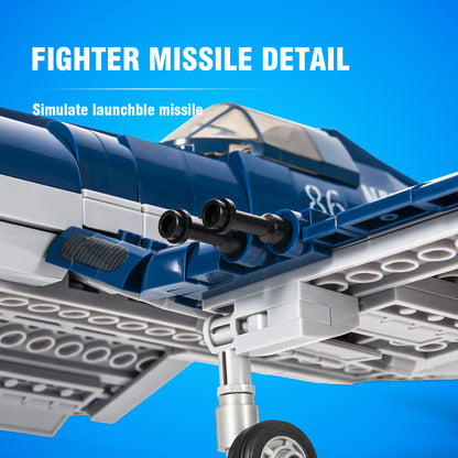 DAHONPA F4U 战斗军用飞机积木套装，含 1 个人物，550 块空军积木玩具，送给儿童和成人的礼物。