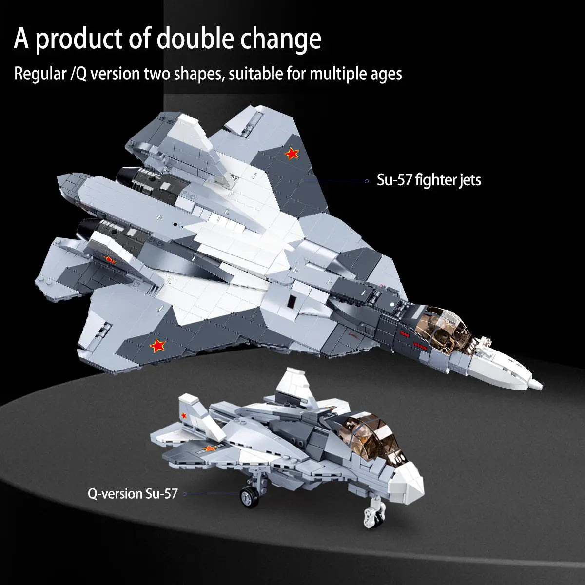 Feature showcase highlighting the double change capability and building modes of the DAHONPA Su57 Felon Building Blocks model
