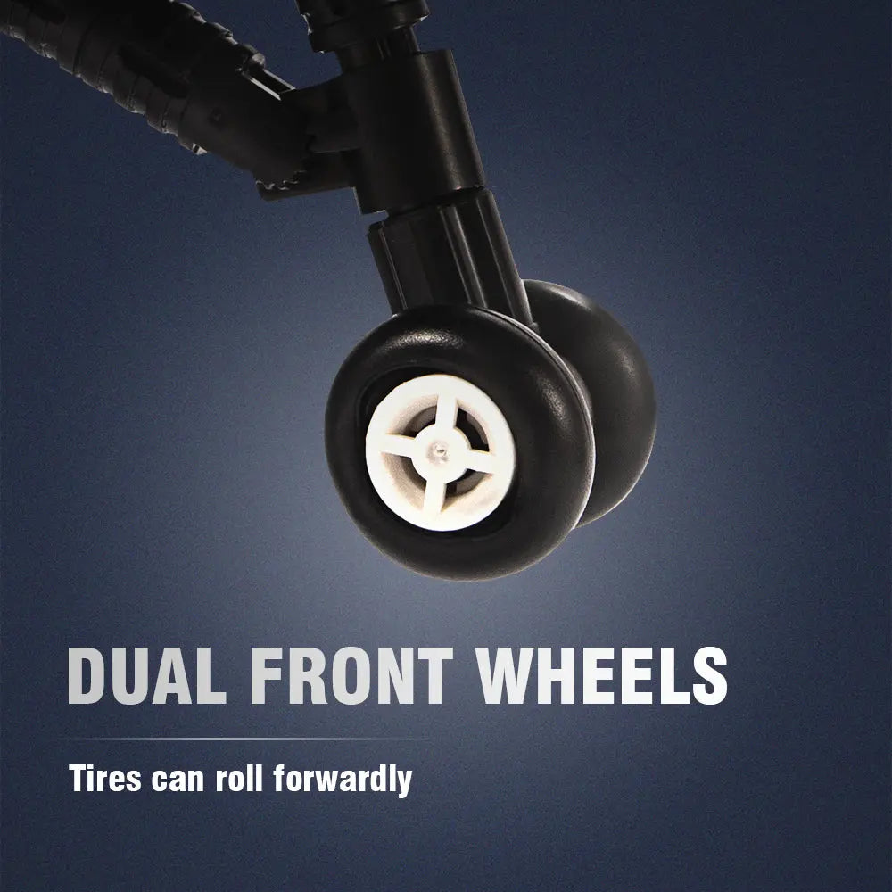 Functional dual front wheels with rolling tires on the DAHONPA SR71 military Building Blocks model