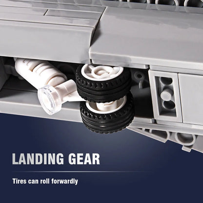 Functional landing gear with rolling tires on the DAHONPA FA18E military Building Blocks plane