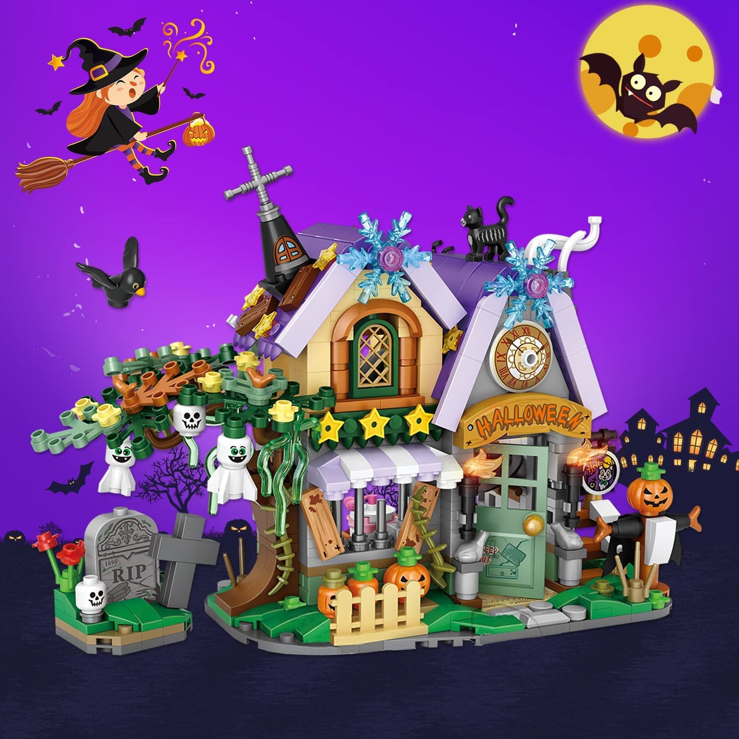 DAHONPA Halloween Haunted House Building Blocks Toys with 783 Pieces