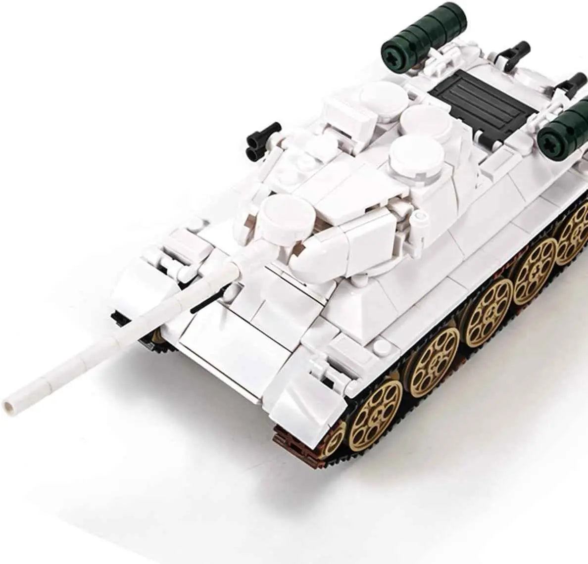 High angle top down view highlighting the sleek armor plating and detailed deck structures of the DAHONPA tank building blocks set
