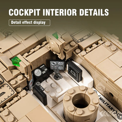Intricate cockpit interior details showcasing realistic control panels and logic within the DAHONPA military building blocks model