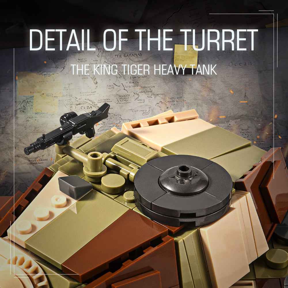 Intricate top deck hardware and hatch details of the DAHONPA Tiger II heavy tank building blocks replica