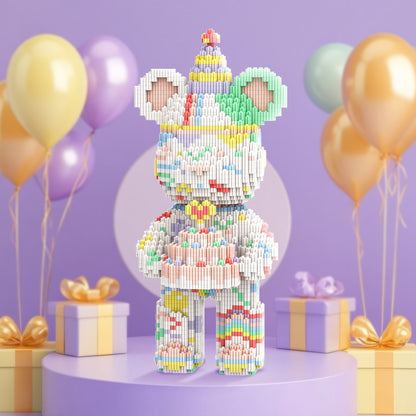 DAHONPA Birthday Cake Bear Micro Building Blocks Set (3680 Pieces), Personalized Bearbrick Decoration Present, Birthday Gift for Adults and Kids