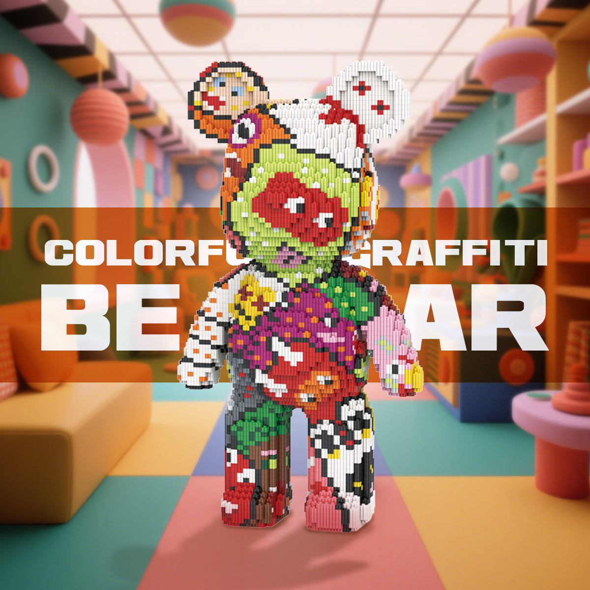 DAHONPA Pop Art Graffiti Bear Micro Building Blocks Set (6950 PCS) – DIY Avant-garde Art Trendy Collectible Bear Figurine Toy for Kids & Adults