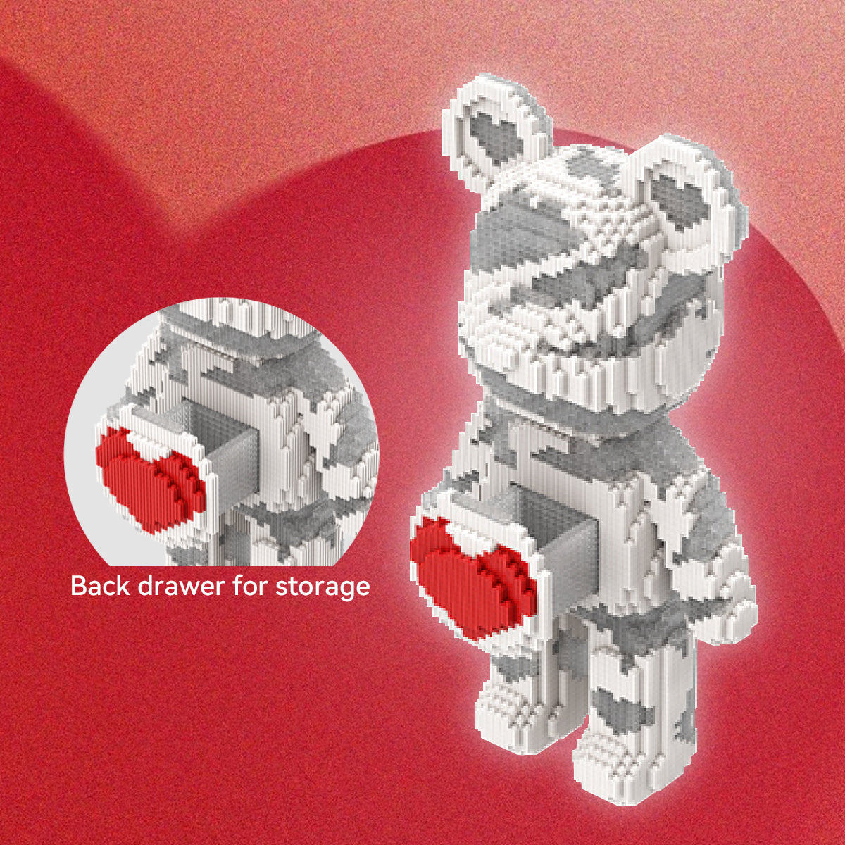 DAHONPA Silver Gray Bandage Heart Bear Micro Building Blocks Set (6400 PCS) – DIY Healing-style Trendy Collectible Figurine Toy for Kids & Adults