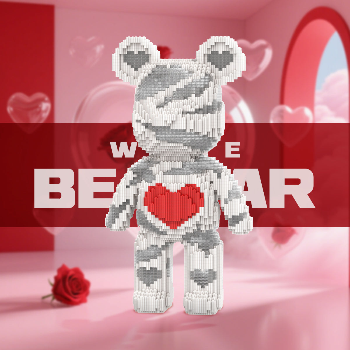DAHONPA Silver Gray Bandage Heart Bear Micro Building Blocks Set (6400 PCS) – DIY Healing-style Trendy Collectible Figurine Toy for Kids & Adults