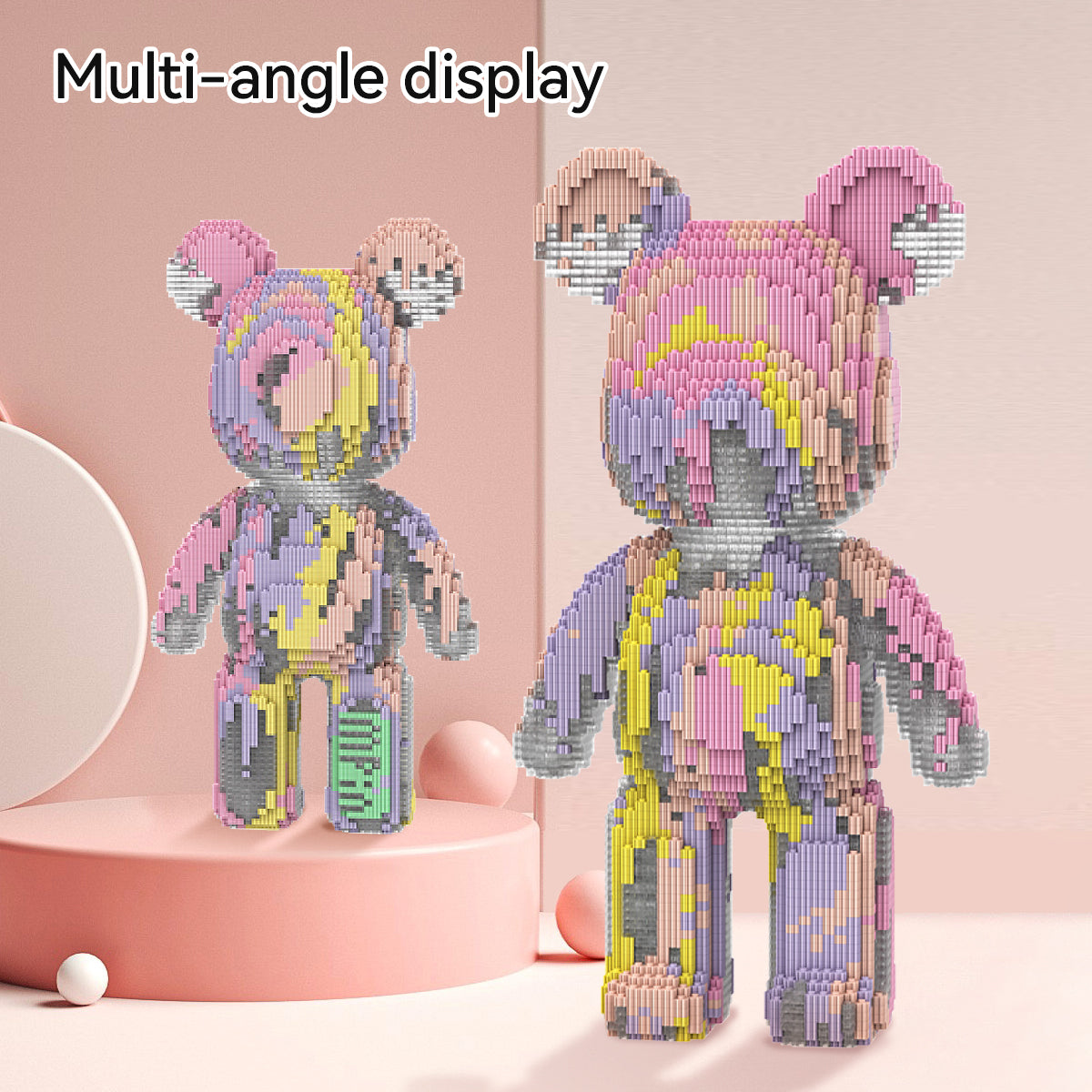 DAHONPA Pink Purple Gilded Splash Ink Bear Micro Building Blocks Set (6400 PCS) – DIY Dreamy Art Trendy Collectible Figurine Toy for Kids & Adults