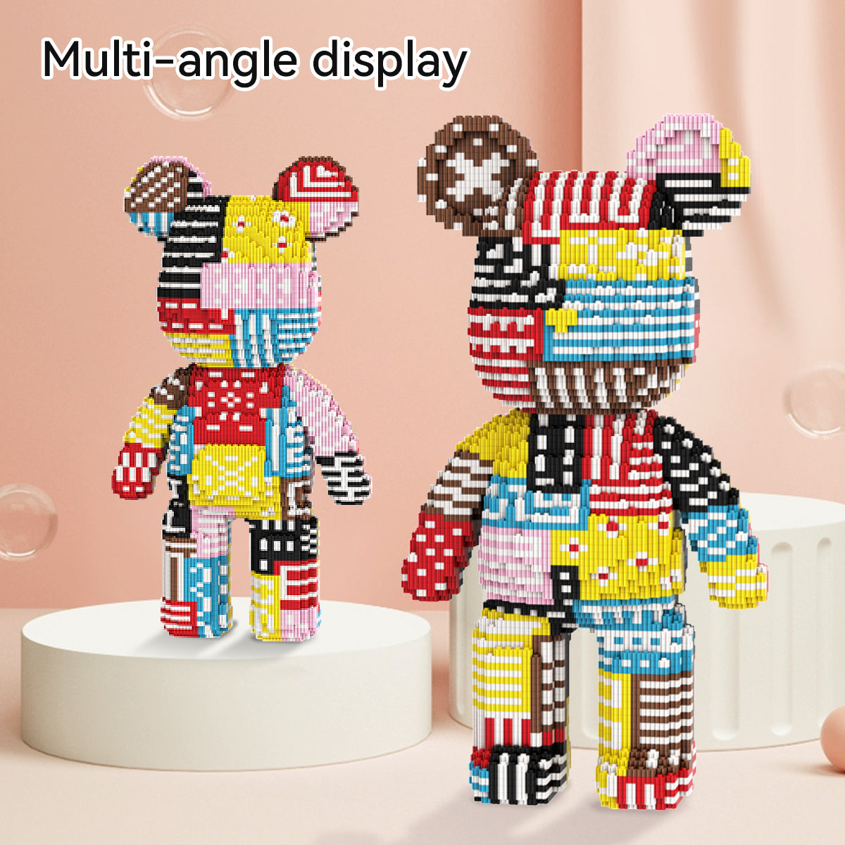 DAHONPA Geometric Patchwork Trendy Bear Micro Building Blocks Set (5350 PCS) – DIY Art Collage Style Collectible Figurine Toy for Kids & Adults