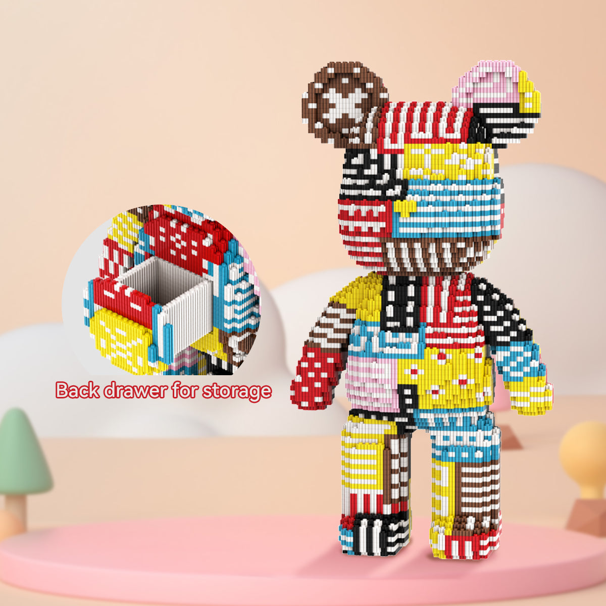 DAHONPA Geometric Patchwork Trendy Bear Micro Building Blocks Set (5350 PCS) – DIY Art Collage Style Collectible Figurine Toy for Kids & Adults