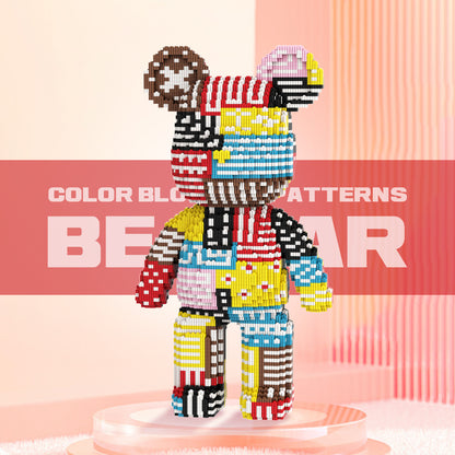 DAHONPA Geometric Patchwork Trendy Bear Micro Building Blocks Set (5350 PCS) – DIY Art Collage Style Collectible Figurine Toy for Kids & Adults