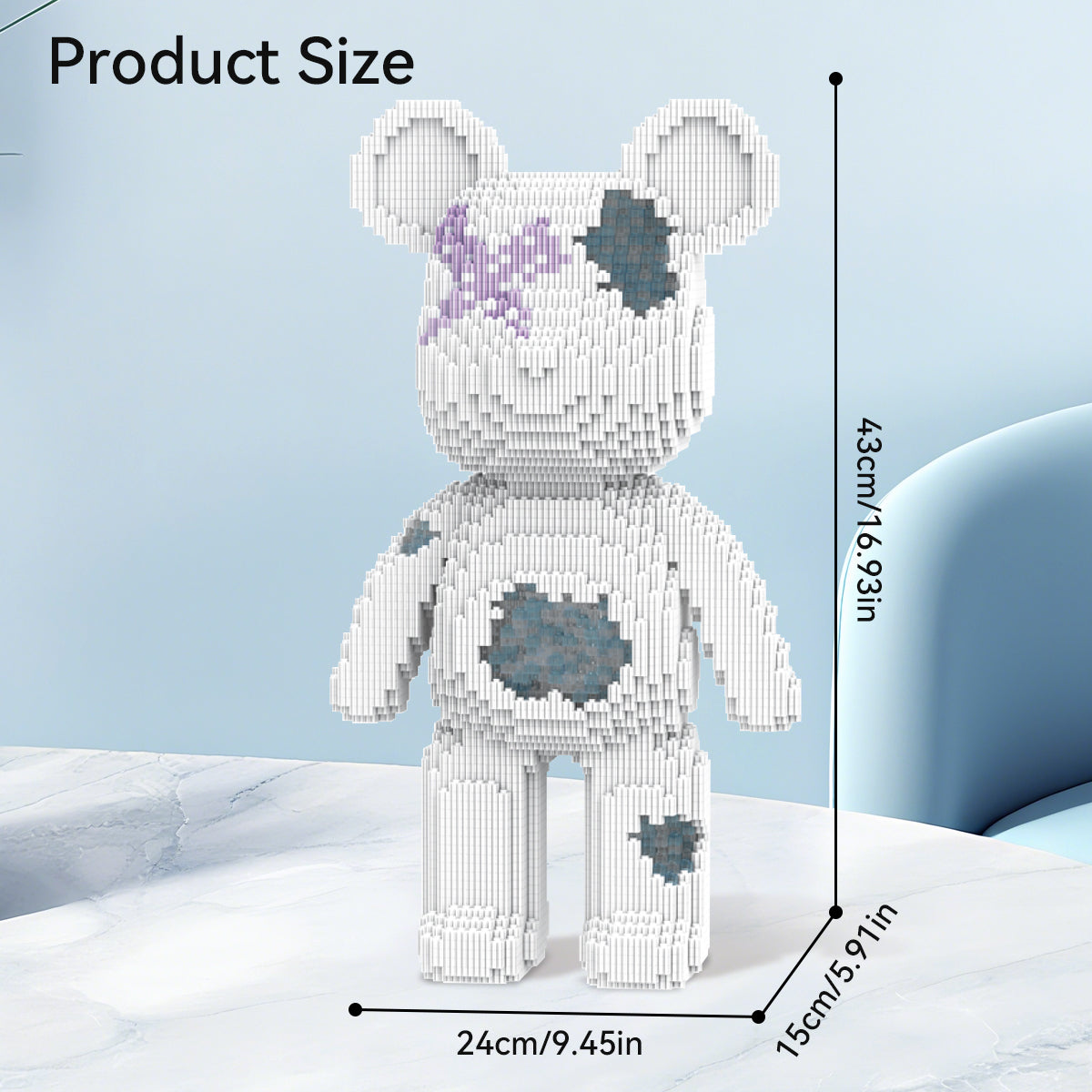 DAHONPA Ice Blue Hole Bear Micro Building Blocks Set (5100 PCS) – DIY Minimalist Trendy Collectible Figurine Toy for Kids & Adults