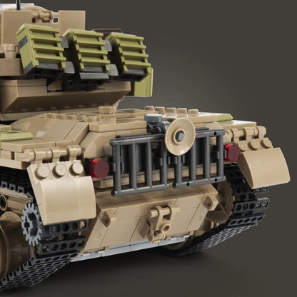 Rear view perspective highlighting the intricate engine grilles external storage and exhaust detailing on the DAHONPA military tank building blocks
