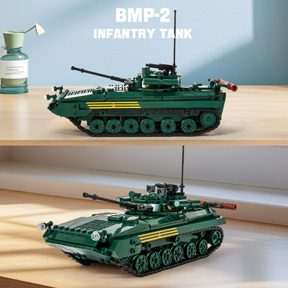 Side and front angle view of the BMP-2 infantry tank building block model